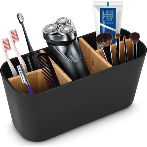 Bardusch-Support bambou 5 compartiments avec cloisons, stand dentifrice, facile à nettoyer, idéal famille/enfants (1/5)
