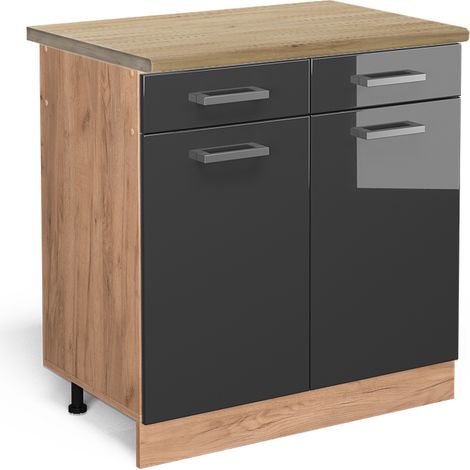 Mobiletto base per cucina R-Line, Antracite lucido, 80 cm , PL Rovere, Vicco (1/4)