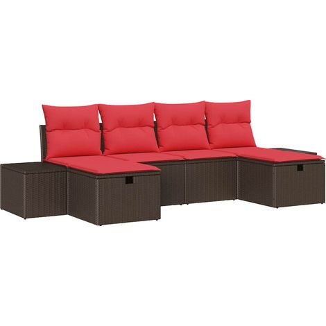 Garden Sofa Set with Cushion 6 pcs Brown Poly Rattan vidaXL
