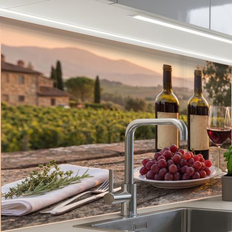 REVETEMENT MURAL DE CUISINE, CRÉDENCE DE CUISINE Vin - Verres - Raisins - Vignoble 80x60 cm (1/5)