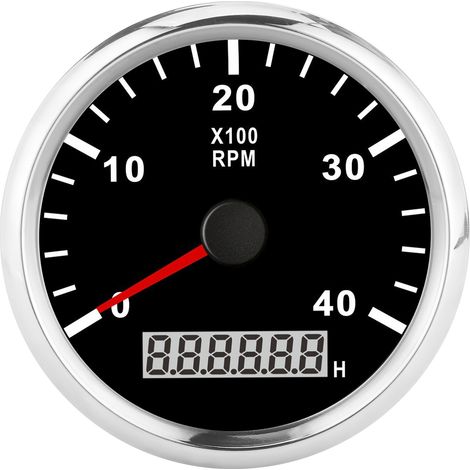 Compteur de vitesse nautique 85mm LCD numérique 4000 tr/min rétroéclairage rouge IP67 étanche 12V/24V cadran noir capot argent (1/5)