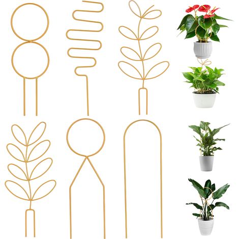 Juego de 6 enrejados metálicos para plantas de interior, color dorado, personalizables y de alta calidad. (1/5)