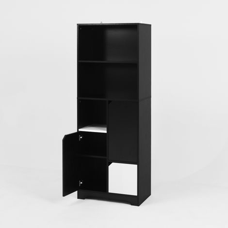 Librería multifuncional negra de 60 x 35 x 160 cm con estantes abiertos y armario inferior (1/5)