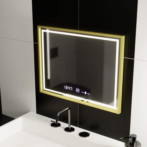 Miroir LED 80x60 Desembuage Horloge et Thermometre Gradable (1/5)
