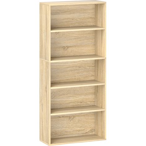 Bibliothèque 5 niveaux avec étagères ajustables, meuble de rangement en bois naturel, 60x24x133,5 cm pour salon, chambre, bureau (1/5)