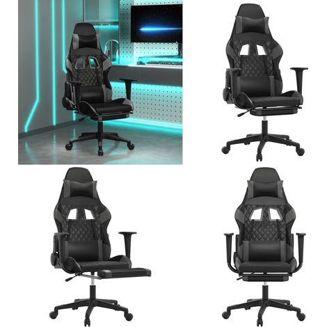 Gaming-Stuhl mit Massage & Fußstütze Schwarz & Grau Kunstleder - Massagestuhl - Gamingstuhl mit Massage (1/5)
