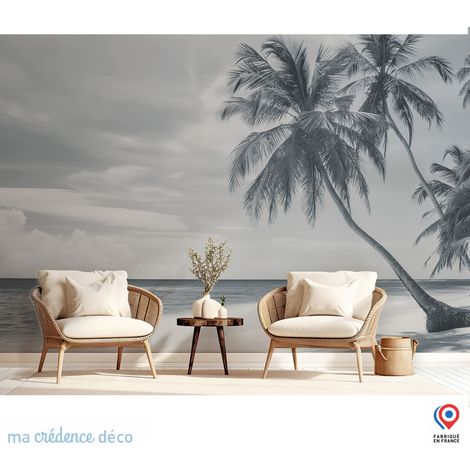 Papier peint : Palmiers et plage idyllique - Intissé - L.200 x H.280 cm - Vert pastel (1/3)