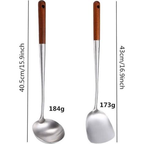 Spatule Wok - Acier Inoxydable 304 - 40 cm - Pour Cuisinière et Wok - Lot de 2 (1/4)