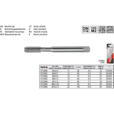 YATO GWINTOWNIK MASZYNOWY M 5   2952
