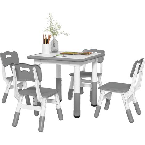 Ensemble 1 table et 4 chaises pour enfants à hauteur réglable, set de 5 pièces, gris (1/5)
