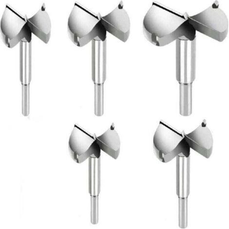 Set of 5 wood drill bits, wood cutters, diameters 35 mm, 40 mm, 45 mm, 50 mm and 60 mm, high quality alloy drill bits for decoration, furniture and DIY. (1/3)