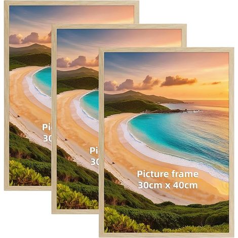 Set of 3 Imitation Wood Picture Frames 30 x 40 cm - Lightweight PVC Photo Frames for Certificates, Posters, Wall Decoration, Multi-Suspension (1/5)