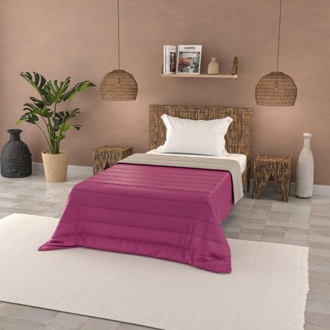 Couette d'été en Microfibre Couleur Unie, Fuchsia/Gris Clair, 200x240cm (1/5)