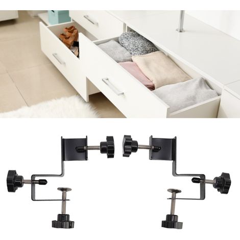Deux clips de fixation pour tiroirs d'armoires à bras pivotant, clips pour tiroirs gauche et droit, clips de menuiserie pour tiroirs avant (noirs). (1/5)