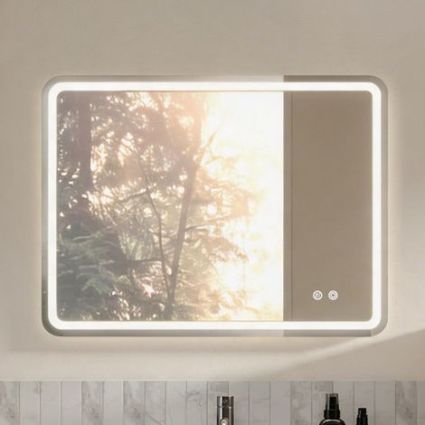 Specchio quadrato 60×80 con illuminazione, specchio da bagno a LED da parete, con 3 temperature di colore regolabili e dimmerabile, senza cornice, può essere montato orizzontalmente o verticalmente (1/5)