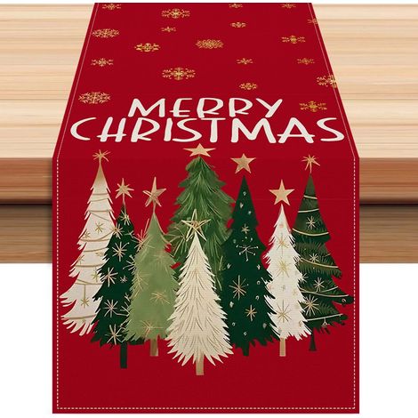 Chemise De Table Noel - Arbre De Noel Flocons De Neige - Décoration De Table Intérieure Extérieure - 33 X 183 Cm - 1 Pièce
