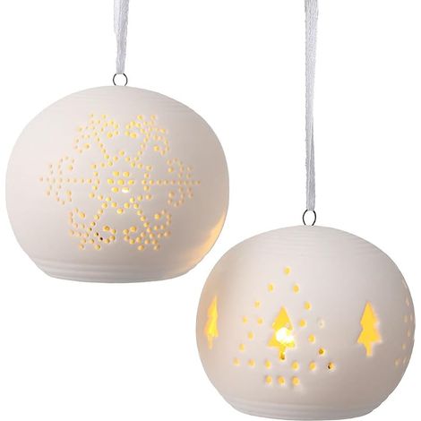 Lot de 2 Boules de Noël LED en céramique Blanche (1/5)
