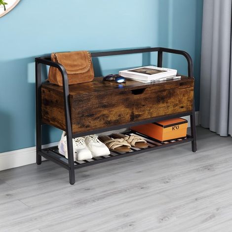 Banc de rangement à chaussures avec coffre relevable style industriel pour entrée (1/5)