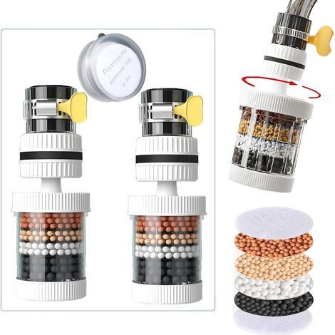 Lot de 2 filtres à eau pour évier et robinet. avec filtre à charbon actif. blanc. Idéal pour la cuisine et la salle de bain. (1/4)
