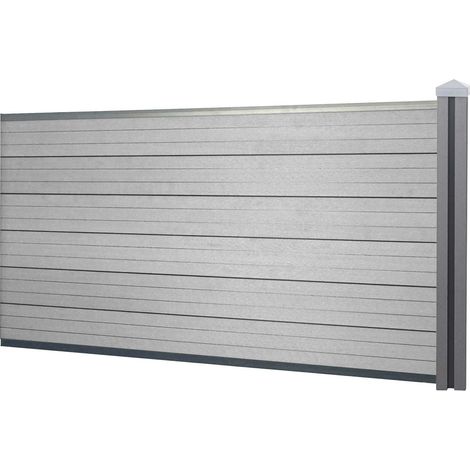 WPC pare-vue Sarthe, abat-vent, poteau en WPC - élément d'extension bas, 1,88m gris (1/5)