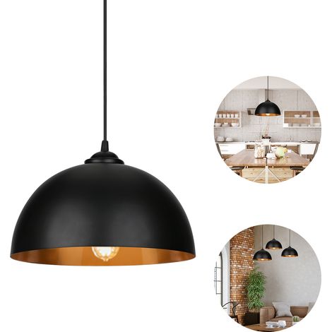Wolketon 2 Lampade a sospensione industriali vintage Lampadario a LED E27 lampada a sospensione nera e oro