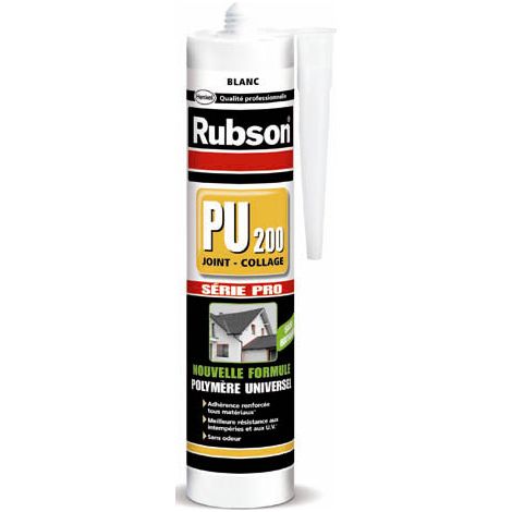 Rubson – Mastic de fixation polymère hybride PU200 blanc 280ml – Adhérence renforcée tous matériaux – Résistance intempéries et U.V. – Température d'application +5°C à +40°C