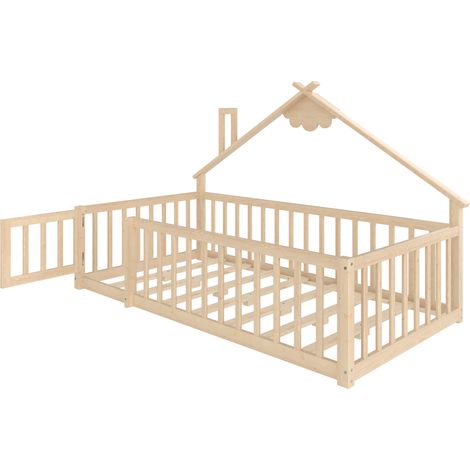 Kinderbett 90 x 190 cm aus Kiefer und MDF mit verriegelbarem Rausfallschutz, natur (1/5)
