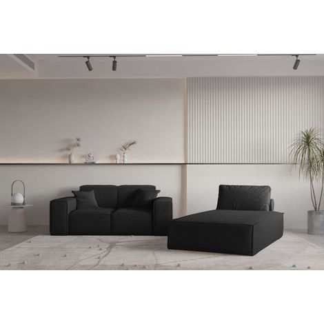 Sofa Set 2-teilig Sezlong und Sofa 2-Sitzer CELES PREMIUM Stoff Ascot Bukla Schwarz (1/4)