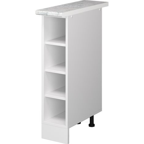 Mueble bajo estantería R-Line, Blanco, 20 cm con estantes abiertos, con encimera, Vicco