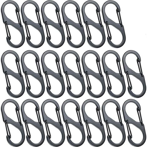 20pcs Mini Mousquetons en Forme de S Mousqueton en Alliage d'Aluminium 8 Formes Durable Léger Étanche Double Boucle pour la Maison en Plein Air Randonnée Pêche Camping Voyage Etc - Noir(40mm)