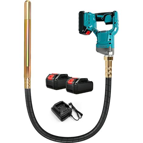 Concrete Vibrator Battery, Electric Concrete Vibrator with 2 x 21V Batteries and Charger, Vibration Diameter 35mm, Portable Concrete Vibrating Tool with Shaft 1.2m for Roads, Tunnels, Bridges (1/5)