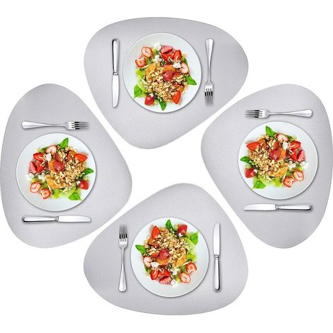 Ensemble de 6 sets de table ronds modernes en cuir, sets de table ovales pour table à manger, faciles à nettoyer et résistants à la chaleur (gris) (1/4)