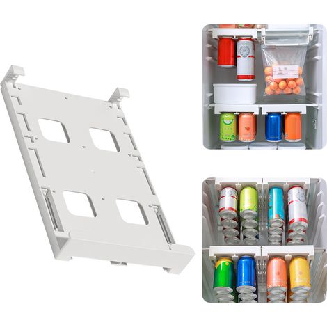 Organisateur de canettes pour réfrigérateur, distributeur de boissons, rangement plastique, support coulissant pour frigo (1/5)