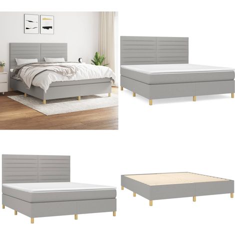 Sommier à lattes de lit avec matelas Gris clair 180x200cm Tissu - Lit Double - Lit Tapissier - Literie - Matelas À Ressorts Ensachés - Tête De Lit Ajustable - Home & Living (1/5)