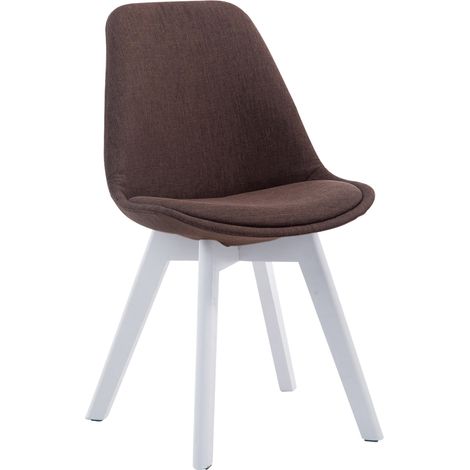 Chaise de salle à manger x1 design scandinave en tissu marron et piètement à 4 pieds en bois blanc 100003312 (1/5)