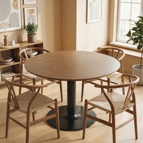 Table à manger ronde pour 4-6 personnes, table de cuisine avec large plateau et base en acier, Ø 110 x 78 cm, marron (1/5)