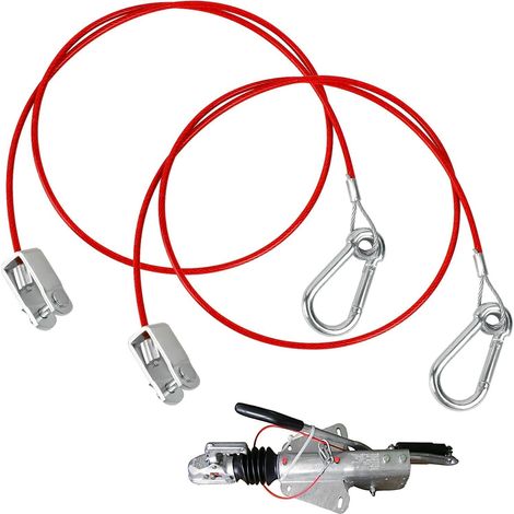 2 Pièces Câble de Sécurité de Remorque, 1 Meter Cable Frein Remorque, Cable Acier Securite Remorque Breakaway avec Mousqueton pour Toutes Les Remorques Freinées Courantes, Rouge
