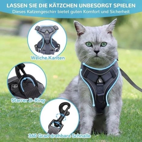 Harnais réglable Anti-éclatement pour Chat avec Laisse - Harnais Souple pour Chat - Harnais de Poitrine pour Chat - Chiot - Gris L