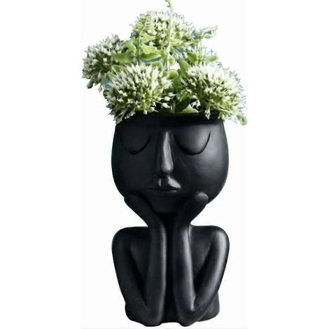 Vase noir créatif de style nordique, pot de fleurs abstrait pour plantes succulentes, vase d'intérieur (1/5)