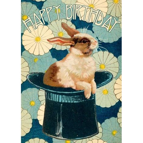 Biglietto d'auguri B6 con busta, coniglietto con cappello in testa.