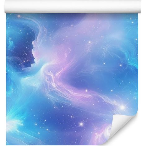 Carta da parati galassia ad acquerello nei toni dell'azzurro, blu, lavanda e turchese, 50x1000 cm (1/5)