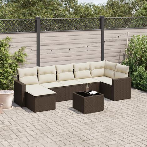 Set sofás de jardín 8 piezas y cojines ratán sintético marrón vidaXL (1/3)