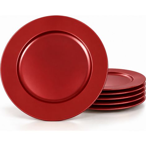 6 x Sottopiatti Natalizi in Plastica 33cm Decorazioni Natalizie per Tavola Rosso (1/5)