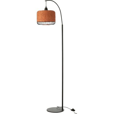 Lampe lanterne orange en métal design contemporain pour salon - Orange effet tressé noir (1/3)
