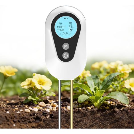 Hygromètre pour plantes, un appareil 4 en 1 capable de mesurer l'humidité, le pH, la température, la lumière et le pH du sol. (1/5)