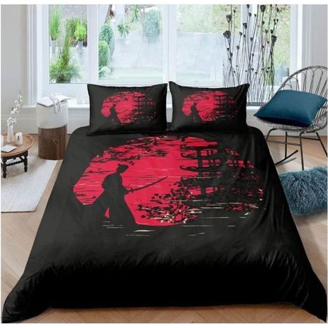 Parure De Lit - Housse De Couette 90x190 Cm Et Taie Doreiller 65x65 Cm - Motif Samouraï Paysage Japonais - Microfibre - 2 Pièces (1/5)