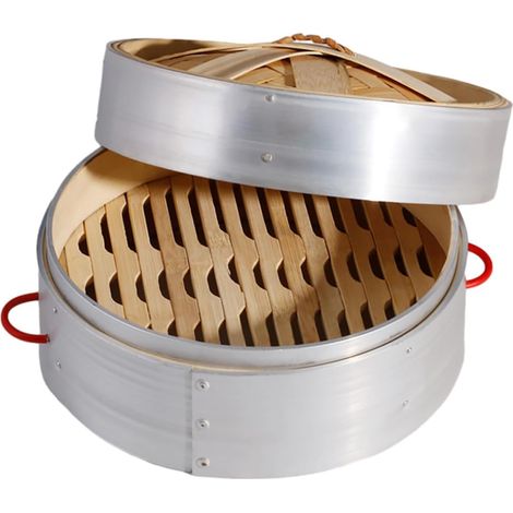 Set de paniers vapeur à 2 poignées de 20 cm avec couvercle pour raviolis, légumes et brioches (1/5)