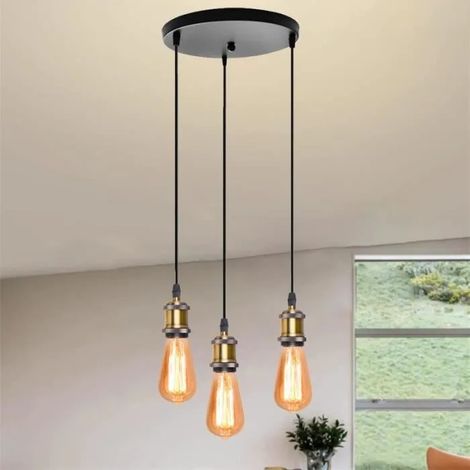 U-Do Lustre Suspension éclairage style Vintage 3 Têtes Lampe Lustre Ajustable Industriel Lampe Disque Noir pour Salle à Manger (1/4)