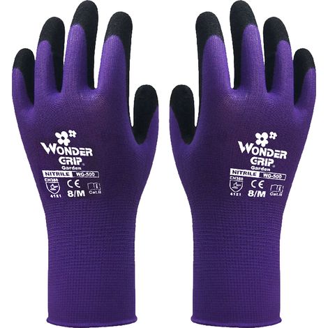 paire de protège-doigts de sécurité imprégnés de nitrile pour le travail dans les secteurs du jardinage, de l'entretien et de l'entrepôt, pour hommes et femmes, violet, taille L