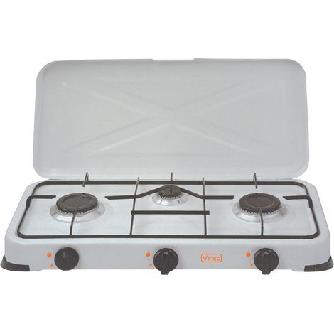 FORNELLO A GAS GPL A 3 FUOCHI CON COPERCHIO  cm.57x33x10h.